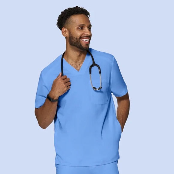 Mandala • Three Pocket Ceil Blue Scrub Top - S - Picture 2 of 9